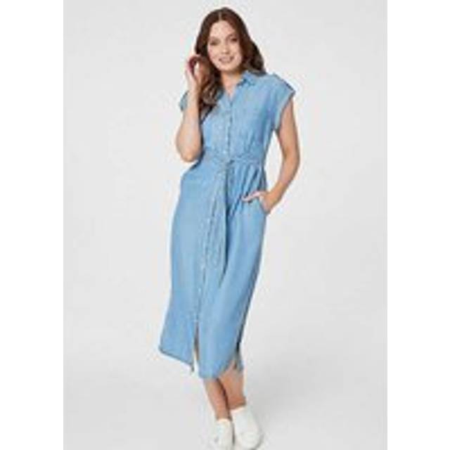 Izabel London Denim Blue Denim Side Split Midi Shirt Dress