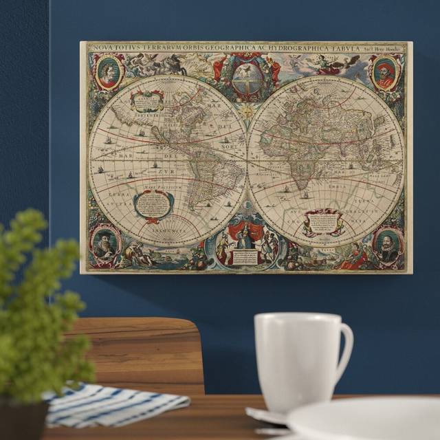 - Vintage World Map Graphic Art on Canvas (40cm H x 60cm W)