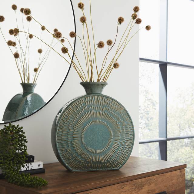 Zen Round Stoneware Vase - Olive