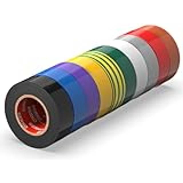 ERKO Isoleringstejp 15mm x 10m MIX 10 stycken för elektriska kablar, Hög flexibilitet och självhäftande kraft, tejp, flerfärgad, flera färger, för skarvning av tråd och kabelisoleringar