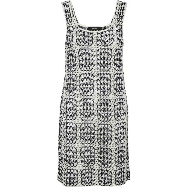 Vero Moda – Marinblå och vit, virkad miniklänning