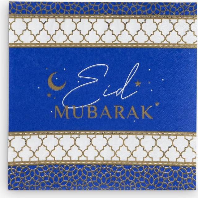 Navy Eid Mubarak Paper Napkins | Blue Gold Ramadan Tableware x 20