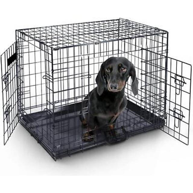 Furdreams 24 Inch Dog Cage Crate Heavy Duty Black Metal Folding Crate with 2 Doors Ideal for Puppy Training (60 x 45 x 50cm)
