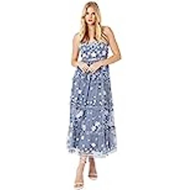 Maya Deluxe Floral Embroidered Midaxi Dress, Dusty Blue/Multi