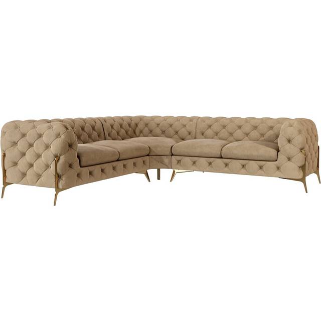 Chesterfield Corner Sofa L-Shape Atoka with Gold Metal Legs - Beige (73cm H X 262cm W X 262cm D)