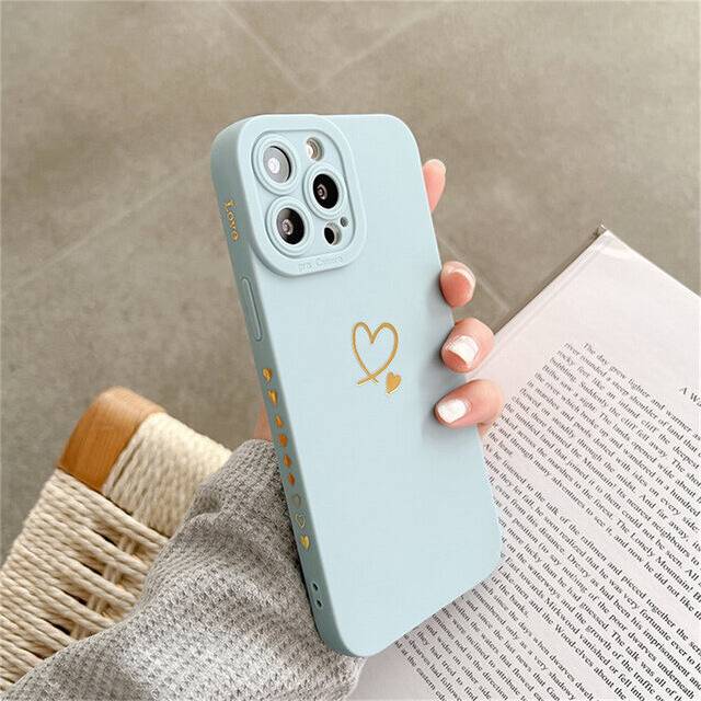 (For iPhone 14Pro Max, LBE) Candy Color Silicone Phone Case For iPhone 12 13 14 Pro Max Plus Cute Love Heart Frame Soft Cover
