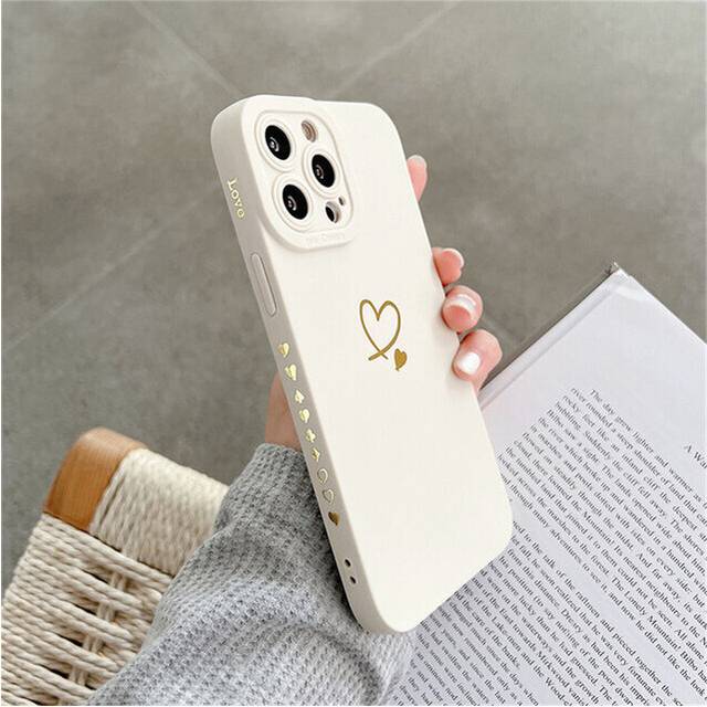 (For iPhone 13Pro Max, W) Candy Color Silicone Phone Case For iPhone 12 13 14 Pro Max Plus Cute Love Heart Frame Soft Cover