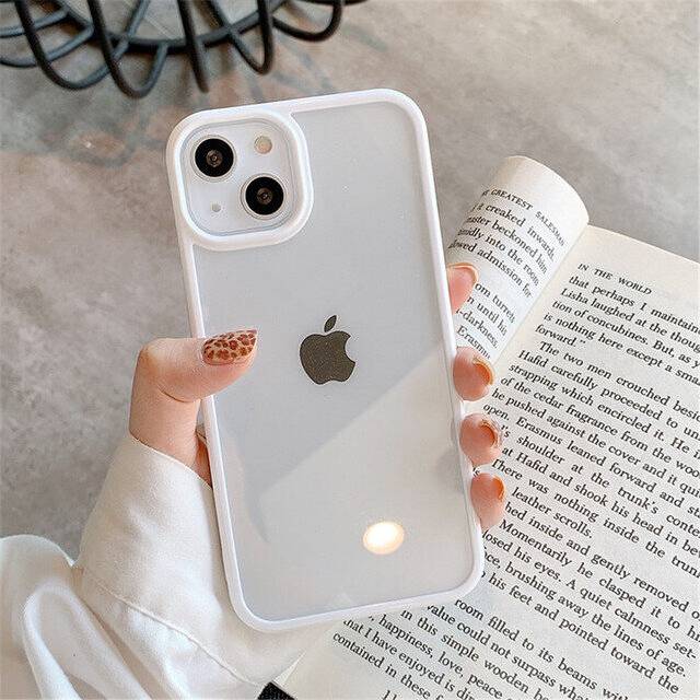(For iPhone12 Pro Max, White) Candy Shockproof Silicone Bumper Phone Case For iPhone 14 12 13 Pro Max Plus Transparent Protection Back Cover