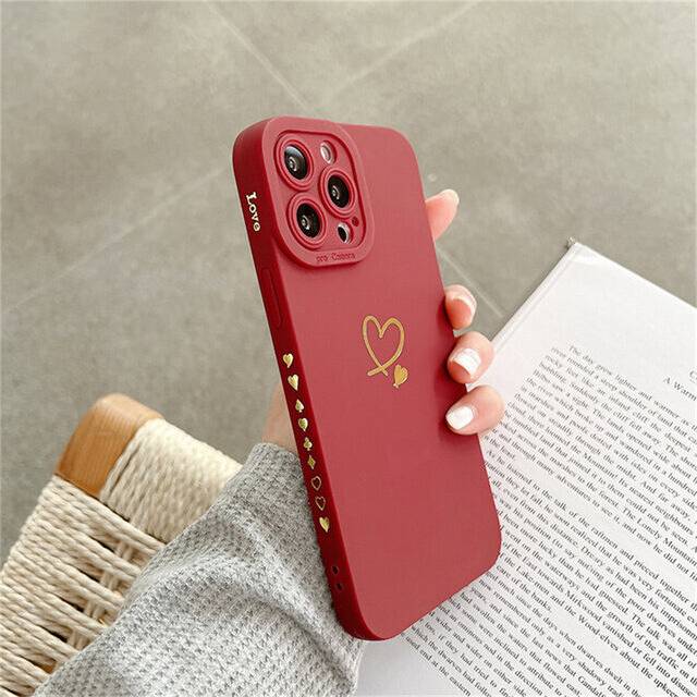 (For iPhone 13Pro Max, R) Candy Color Silicone Phone Case For iPhone 12 13 14 Pro Max Plus Cute Love Heart Frame Soft Cover