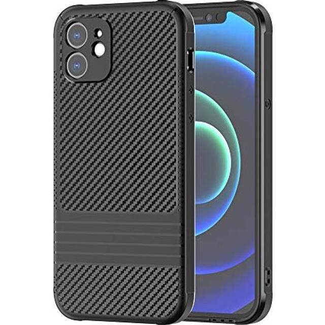 TECHGEAR iPhone 12 Mini Case, Premium Slim Black Carbon Fibre Design Soft Flexible Protective Case [Corner Edge Protection] [Raised Bevel] Case Cover