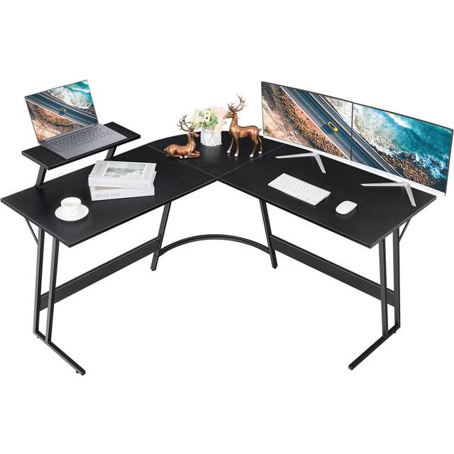 Vanesa 120cm Ã 90cm L-Shape Computer Desk Metal Base Corner Gaming Desk - Black (74 H x 130 W x 130 D)