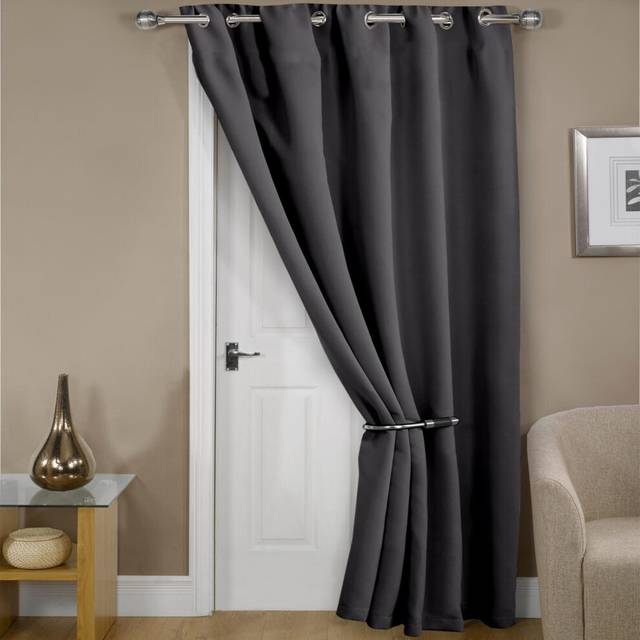 Cali Eyelet - Woven Thermal Blackout Eyelet Curtains in Charcoal - Width 46" x Drop 84" (117 x 213cm) - Single for Door - Emma Barclay | TJ Hughes