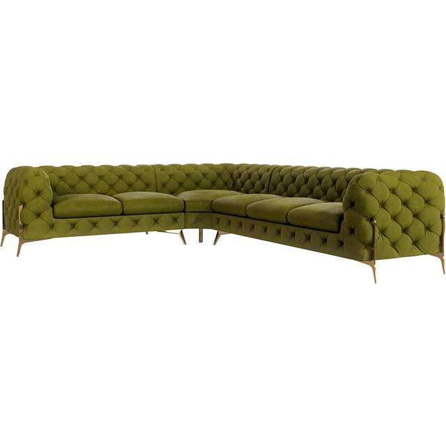 Chesterfield Corner Sofa L-Shape Atoka with Gold Metal Legs - Olive (73cm H X 323cm W X 262cm D)