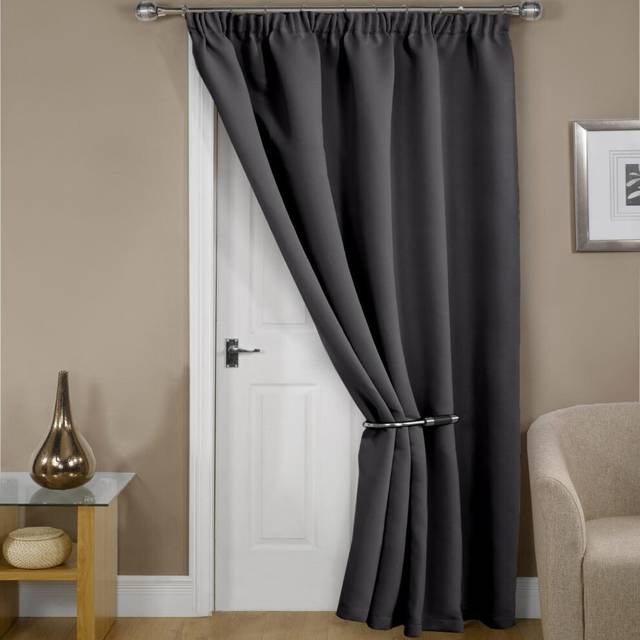 Cali Pencil Pleat - Woven Thermal Blackout Pencil Pleat Door Curtain in Charcoal - Emma Barclay | TJ Hughes