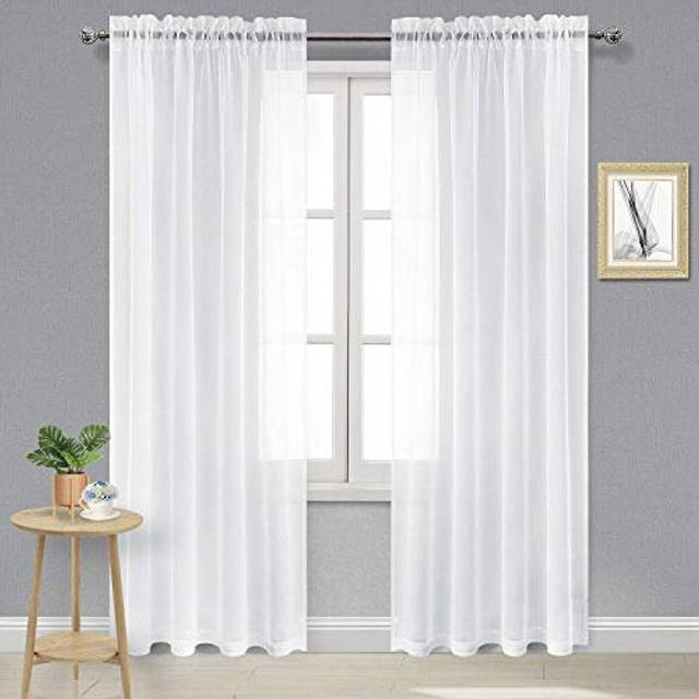 DWCN White Sheer Curtains Semi Transparent Voile Rod Pocket Curtains for Bedroom and Living Room  52 x 84 inches Long  Set of 2 Panels