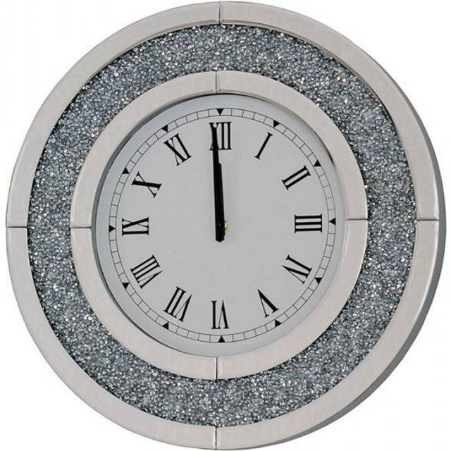 Doyle Round Crushed Diamante Jewel Crystal 50cm Wall Clock - White;Silver (50cm W X 50cm H X 5cm D)