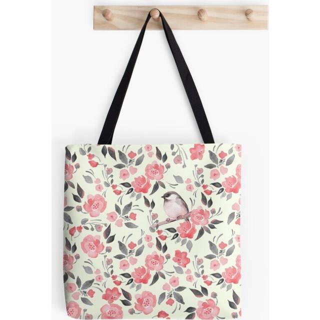 Tote Bags Watercolor floral with cute bird /2 Grocery for School Library Gym