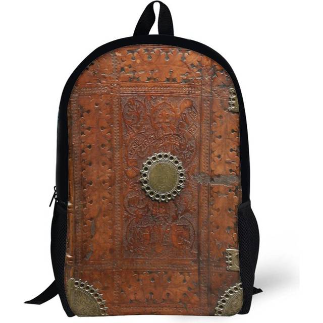 Backpacks Ancient Leather Brass Book Cover, Nuremberg 1477 17inch School Bag