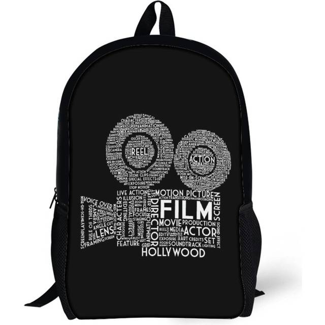 Backpacks Film Camera Typography - White 17inch School Bag