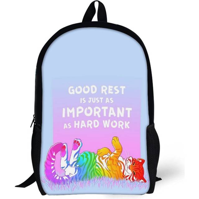 Backpacks Good Rest Is Just As Important As Hard Work Rainbow Tiger 17inch School Bag