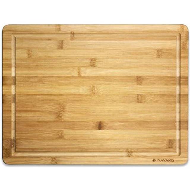 Navaris Wooden Chopping Board - Large Natural Bamboo Kitchen Cutting Board with Crumb and Juice Groove for Food, Meal Prep - Size L, 45 x 34 x 1