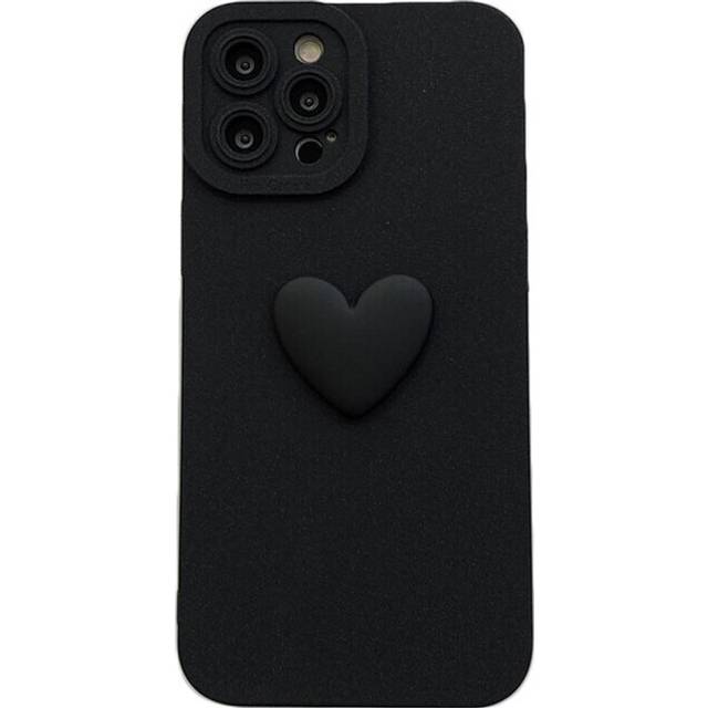 (for iphone 13pro max, B only case) Korean Cute 3D Black Love Heart Soft Phone Case with Wrist Strap For iPhone 14 13 12 Pro Max plus Simple Cover