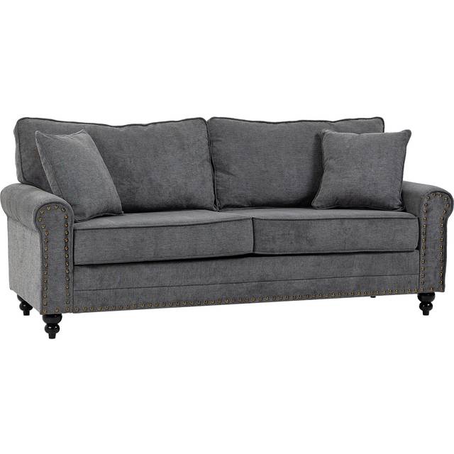 HOMCOM 2 Seater Sofas for Living Room, Fabric Sofa with Nailhead Trim, Loveseat with Cushions and Throw Pillows, Grey