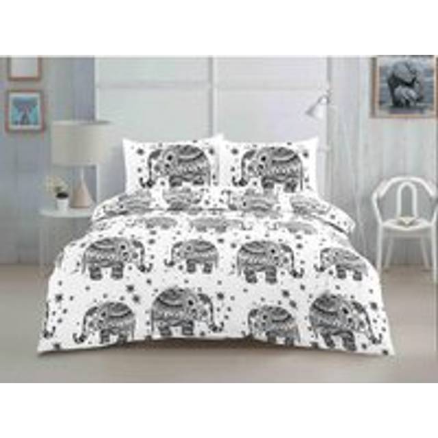 Elephant duvet quilt cover bedding bed set black / white ethnic animal print