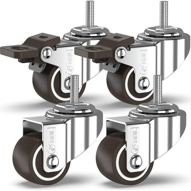 Heavy Duty Castor Wheels with 2 Brakes Screws 25mm M6x15mm Bolt up to 40KG Pack of 4 No Floor Marks Silent Caster for Furniture Small Rubbered Trolley