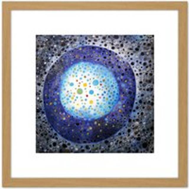 Ei-Kyu Dawn Spheres Planet Abstract Painting 8X8 Inch Square Wooden Framed Wall Art Print Picture with Mount - Tan - One Size