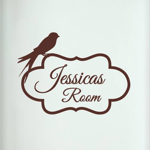 Personalized Bird Perching on Frame Door Room Wall Sticker - Brown (29cm H X 40cm W)
