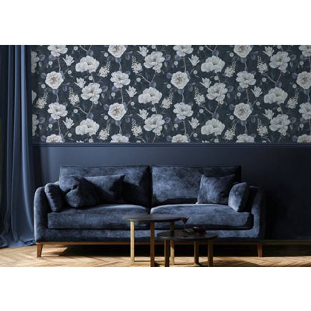 Ashley Floral Wallpaper - Navy - Arthouse