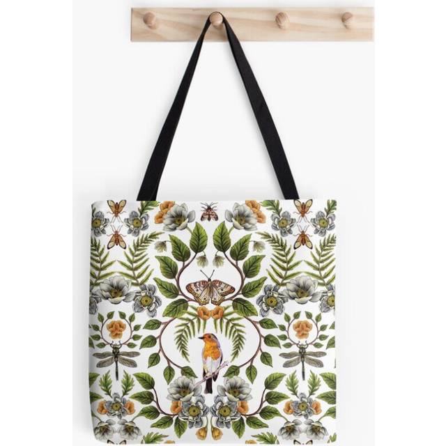 Tote Bags Spring Reflection - Floral/Botanical Pattern w/ Birds, Moths, Dragonflies Flowers Grocery for School Library Gym