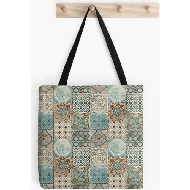 Tote Bags Vintage Oriental Traditional Moroccan Tiles Style Artwork Grocery for School Library Gym