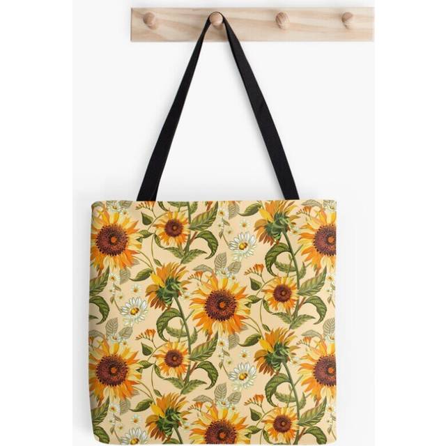 Tote Bags Sunflowers 70s vintage golden retro pattern, yellow and orange flowers Grocery for School Library Gym