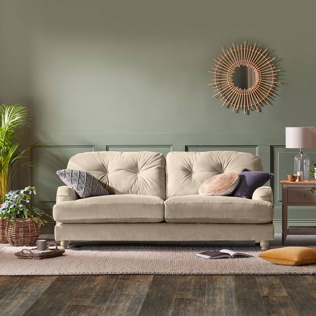 Martha Vintage Velvet 3 Seater Sofa - Vintage Velvet Warm Sand