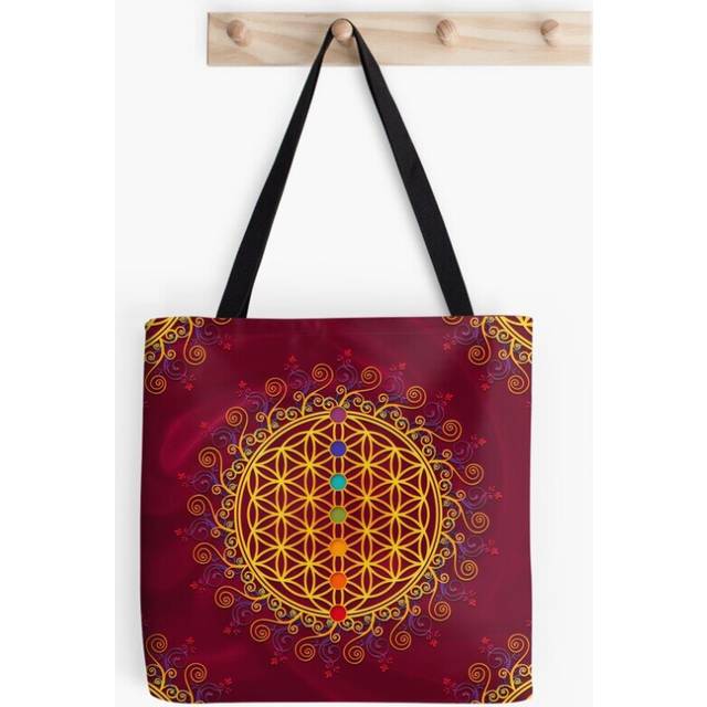 Tote Bags FLOWER OF LIFE, CHAKRAS, SPIRITUALITY, YOGA, ZEN, Grocery for School Library Gym