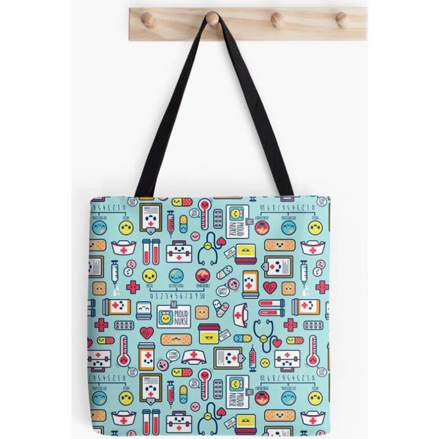 Tote Bags Proud To Be a Nurse / Surface Pattern Design / Blue Grocery for School Library Gym