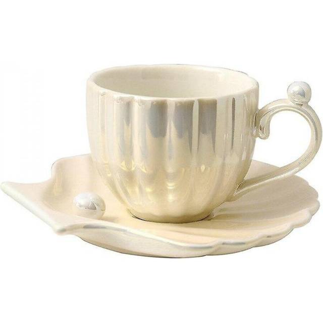 Nordic Style Simple River Mussel Pearl Ceramic Cup Office Coffee Mug With Saucer