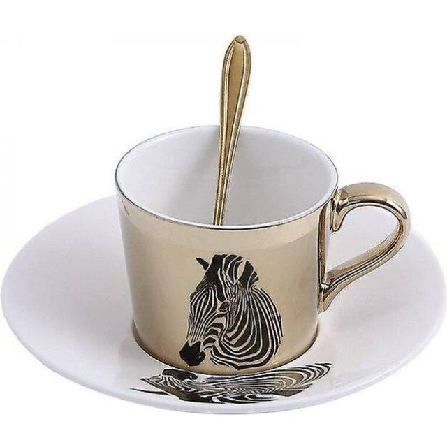 Creative Ins Animal Reflection Ceramic Coffee Cup Printing Logo Plating Mirror Cup And Saucer