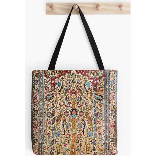 Tote Bags Tehran Antique Silk Persian Carpet Print Grocery for School Library Gym