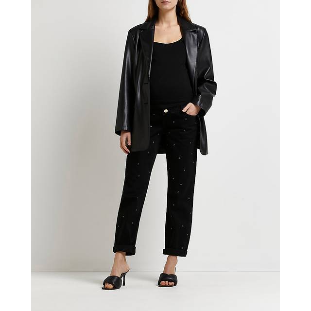 River Island Womens Black Mid Rise Maternity Mom Jeans - 14R