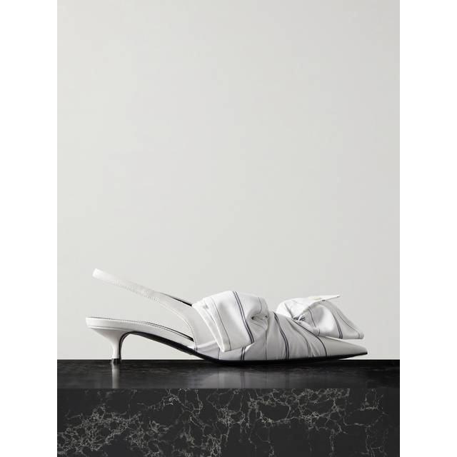 Balenciaga - Striped Poplin-trimmed Leather Slingback Pumps - White - IT 39