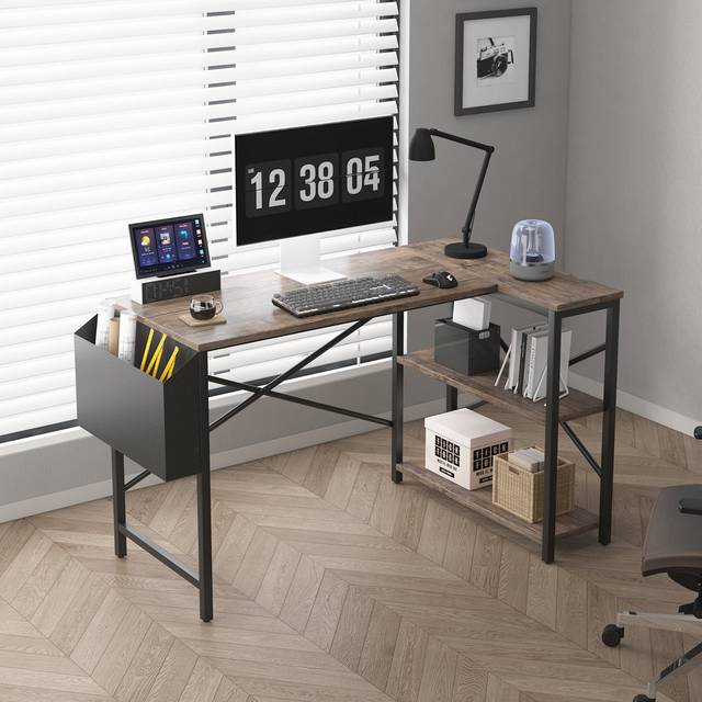 Abiegail L-Shaped Computer Desk - Distressed Wood (74&#34; H x 100&#34; W x 75&#34; D)