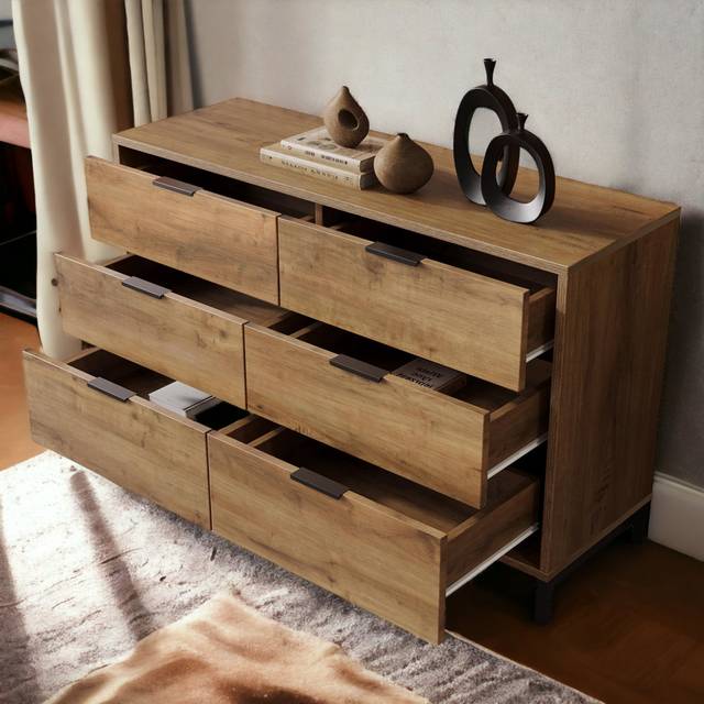Alpen Home Lockeford 120cm Wide 6 Drawer Dark Oak 83cm H X 120cm W X 40cm D