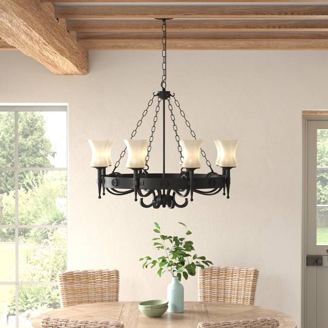 Eastbourne 8-Light Wagon Wheel Chandelier - Black (70cm H X 88cm W X 88cm D)
