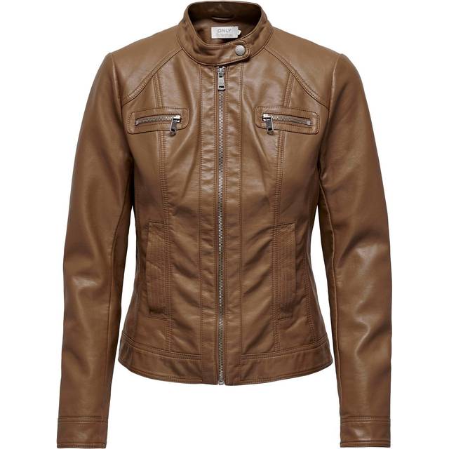 ONLY Dam-Onlbandit Faux Leather Biker OTW Noos jacka, konjak, 32