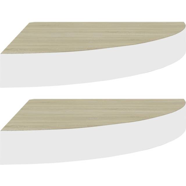vidaXL Wall Corner Shelves 2 pcs Oak and White 35x35x3.8 cm MDF - Brown