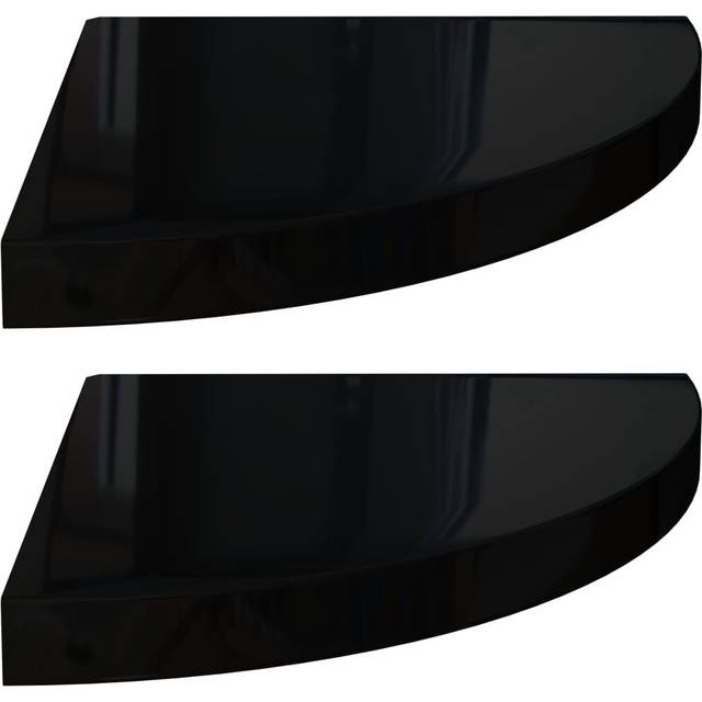 vidaXL 2x Floating Corner Shelves High Gloss Black MDF Display Unit Bookcase
