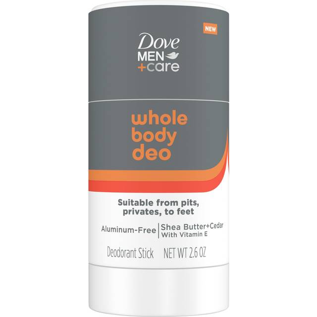 Dove Men+Care Whole Body Deo Aluminum-Free Deodorant Stick Shea Butter + Cedar from Pits  Privates  to Feet with Vitamin E 2.6 oz